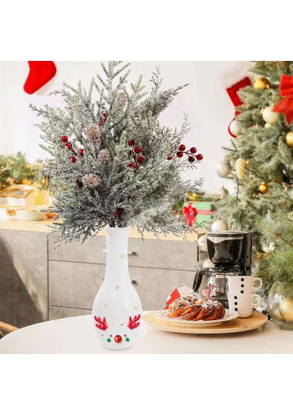 6 Adet Noel Kırmızı Meyveler Kar ile Çam Dalları Kaynaklanıyor 19 Inç Buzlu Sahte Spreyler Yapay Noel,декоративные Подарки (Yurt Dışından) indirimleri