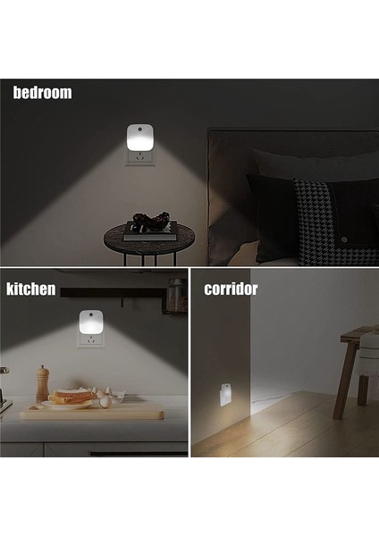 Gece Lambası Takılabilir Akıllı Işık Paketi, Koridorlar, Yatak Odaları Için 4 Otomatik Açma ve Kapama Duvar Işığı, Us Plug, (Beyaz Işık),(Yurt Dışından)