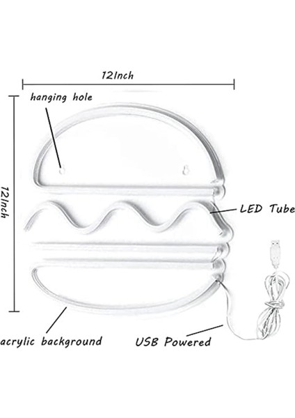 Hamburger Neon Işık Neon Burcu USB Powered Duvar Sanatı Işık Neon Dekor Ev Dekorasyon Parti Düğün Mağaza Restoran Için,(Yurt Dışından) indirimleri