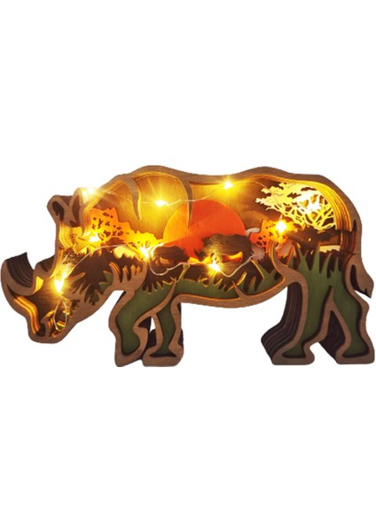 Ahşap Hayvan Heykeli Ofis Ev Dekor Zanaat Süsleme (Işıklarla) (Yurt Dışından)