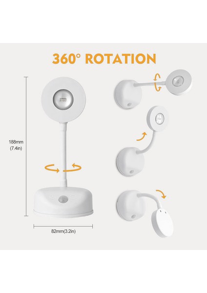 LED Hareket Sensörü Resim Işığı, Kumandalı Şarj Edilebilir Duvar Apliği, Kısılabilir 3 Renk Sıcaklığı, 360° Dönüş 2200 Mah 2 Adet,декоративное Освещение (Yurt Dışından)