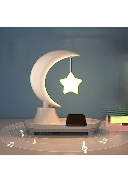 3-In-1 Bluetooth Ses Kablosuz Şarj LED Başucu Romantik Renkli Atmosfer Gece Lambası Yatak Odası Işığı (Yıldız),(Yurt Dışından) fiyatları
