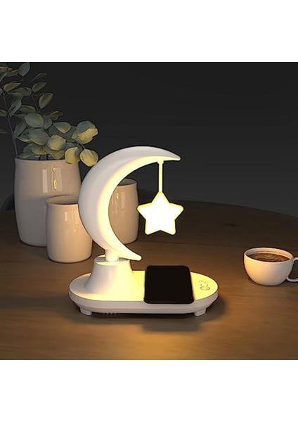 3-In-1 Bluetooth Ses Kablosuz Şarj LED Başucu Romantik Renkli Atmosfer Gece Lambası Yatak Odası Işığı (Yıldız),(Yurt Dışından) indirimleri