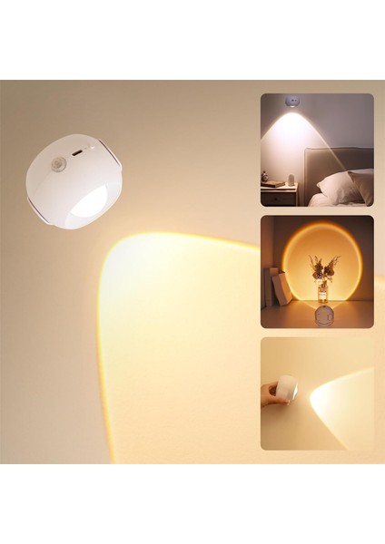 LED Duvar Aplik Hareket Sensörü, Yatak Odası Için 3 Renkli Gün Batımı Duvar Lambası, Duvar Lambası, Şarj Edilebilir Resim Işıkları Beyaz,декоративное Освещение (Yurt Dışından)