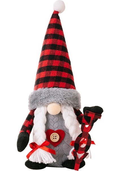 Noel Süslemeleri Noel Şapkası Heykelcik Kırmızı ve Siyah Alfabe Ayakta Gnome Erkek (Yurt Dışından)