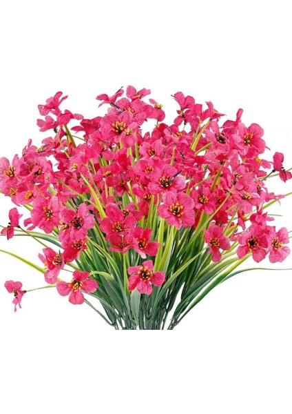 8 Paketler Açık Hava Çiçekleri Sahte Plastik Bitkiler Bahçe Ev Düğün Çiftlik Evi Dekoru (Gül Kırmızı) (Yurt Dışından)