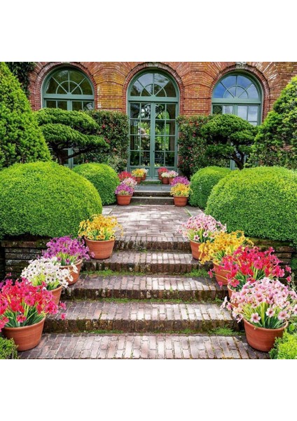 8 Paketler Açık Hava Çiçekleri Sahte Plastik Bitkiler Bahçe Ev Düğün Çiftlik Evi Dekoru (Gül Kırmızı) (Yurt Dışından) indirimleri