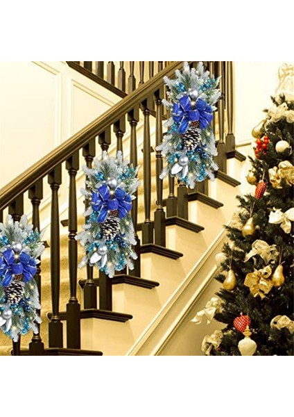 Akülü Ön Aydınlatmalı Merdiven Noel, Ön Kapı Için Noel Çelenkleri, Kapalı Açık Mavi Için Asılı Süsler (Yurt Dışından)