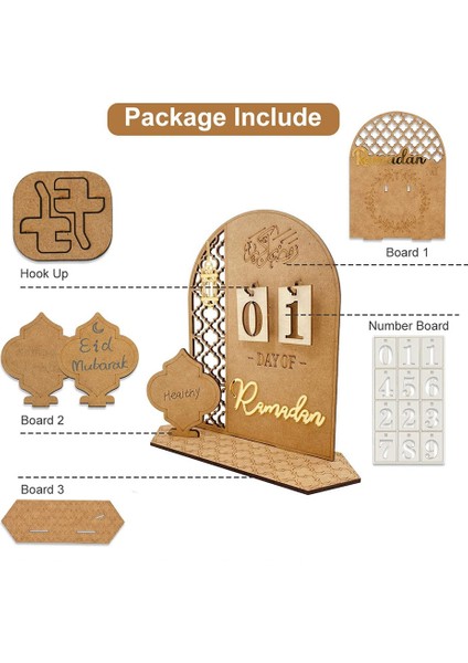 Ahşap Ramazan Takvimi Süslemeleri - Ahşap Geri Sayım Takvimleri Süslemeleri 30 Gün Eid Mubarak, Stil 2 (Yurt Dışından) fırsatları
