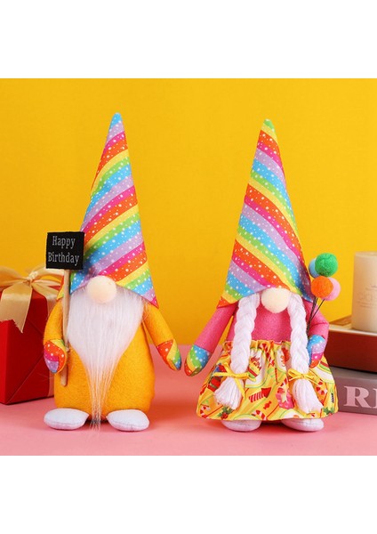 Gökkuşağı Şapka Yüzü Olmayan Rudolph Bebek Doğum Günü Düzenlemesi Süslemeleri Gnome Aile Masa Bebekleri Erkek (Yurt Dışından) fırsatları