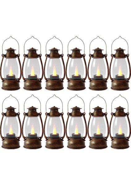 Vintage Mum Fenerler Kapalı 12 Adet Mini Fener Titreşimsiz Mumlar Küçük Asılı Fenerler Ev Dekor Için Bakır (Yurt Dışından)