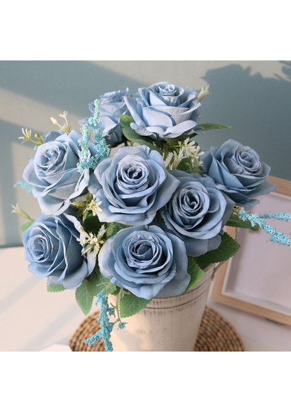 Yapay Mavi Güller Çiçekler Ipek Gül Çiçek Buketi Ev Bahçe Dekorasyon Düğün Güller Şampanya (Yurt Dışından) indirimleri