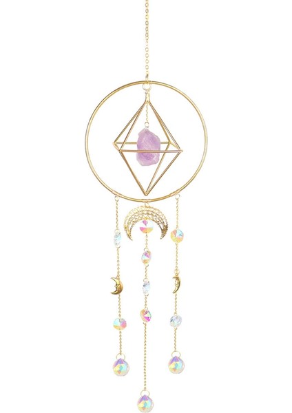 Amathyst, El Yapımı Altın Kaplama Ay Evresi Güneş Tuzağı, Renkli Kristal Güneşlik, Prizma Güneşlik, Pencere Askısı (Yurt Dışından)