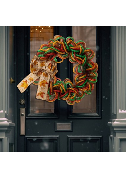 Sgiving Süslemeleri Akçaağaç Yaprağı Yay Çelengi, Ev Rengi Parlak Tüp Çelengi, Kapı Asma Çelengi (Yurt Dışından)