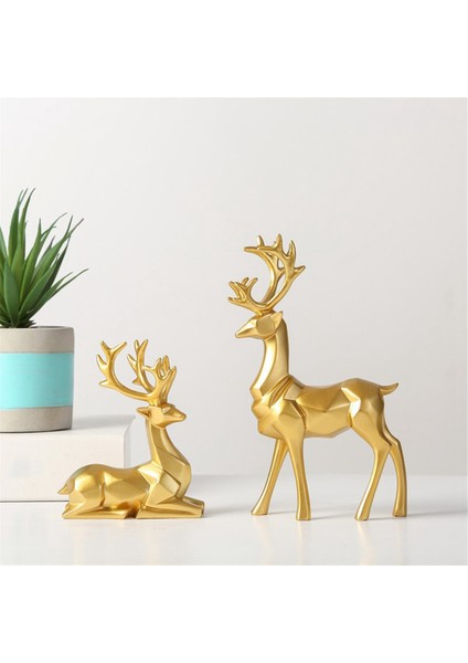 Altın Noel Süslemeleri - Reçine Oturan Ayakta Geyik Heykelleri, Olağanüstü Ren Geyiği Heykelleri Ev Dekorunuza Ekleyin (Yurt Dışından) modelleri