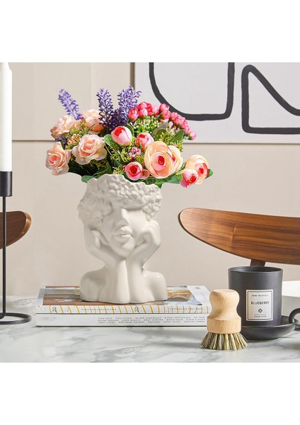 Dekor Için Beyaz Seramik Çiçek Vazo, Modern Stil Kadın Formu Yüz Vazo, Ev Ofis Dekoru Için Benzersiz Çiçek Vazo -B (Yurt Dışından) fiyatları