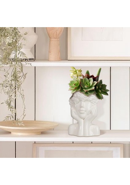 Dekor Için Beyaz Seramik Çiçek Vazo, Modern Stil Kadın Formu Yüz Vazo, Ev Ofis Dekoru Için Benzersiz Çiçek Vazo -B (Yurt Dışından) modelleri