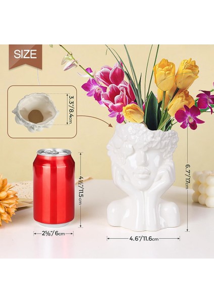 Dekor Için Beyaz Seramik Çiçek Vazo, Modern Stil Kadın Formu Yüz Vazo, Ev Ofis Dekoru Için Benzersiz Çiçek Vazo -B (Yurt Dışından) indirimleri
