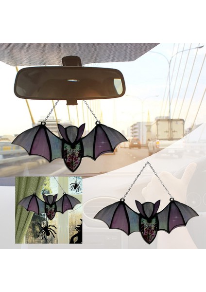 Cadılar Bayramı Yarasa Vitray Suncatcher Pencere Asılı Akrilik Duvar Sanatı Suncatcher Dekorasyon Ghostss Festivali Renkli, B (Yurt Dışından) modelleri