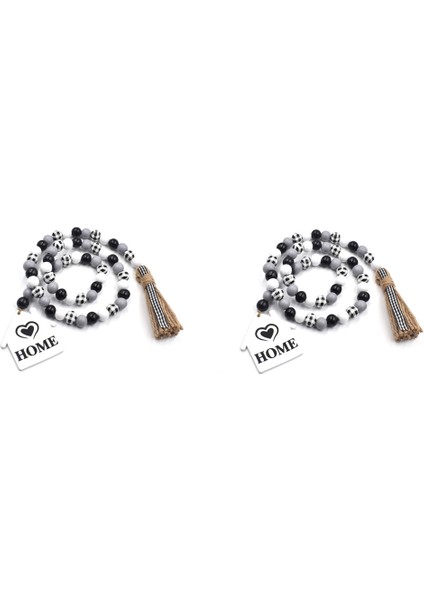 Adet Siyah ve Beyaz Ahşap Boncuk Çelenk Saçak ile Rustik Çiftlik Evi Ahşap Boncuklar Süs Aile Için Noel (Yurt Dışından)