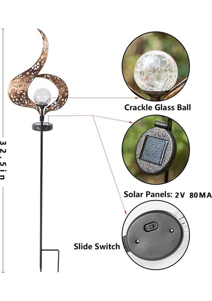 Açık Bahçe Güneş Işığı, Alev Dekorasyonu, Kırık Cam Top Su Geçirmez Metal Dekoratif Şamdan Lambası, -2 Paket,(Yurt Dışından)