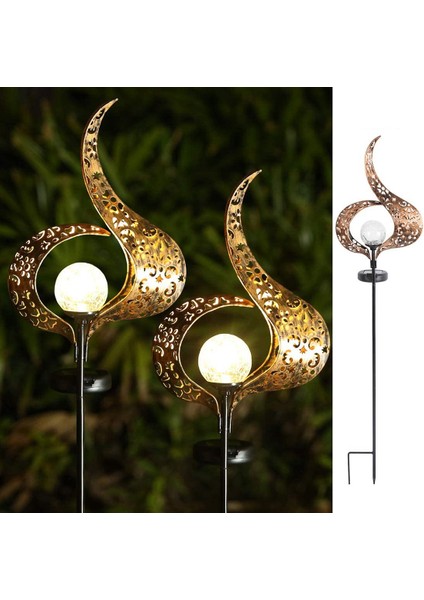 Açık Bahçe Güneş Işığı, Alev Dekorasyonu, Kırık Cam Top Su Geçirmez Metal Dekoratif Şamdan Lambası, -2 Paket,(Yurt Dışından)