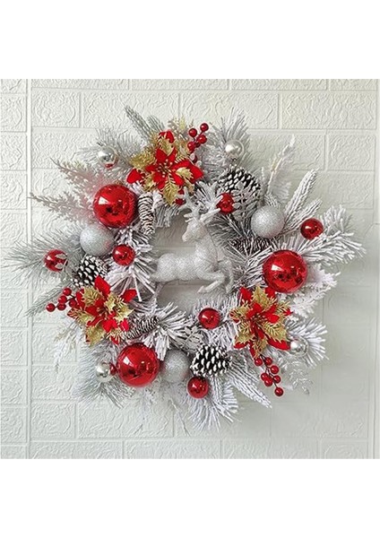 Ön Kapı Için Noel Çelengi Noel Poinsettia Çiçeği ile Noel Ren Geyiği Çelengi Noel Süslemeleri (Yurt Dışından) fiyatları