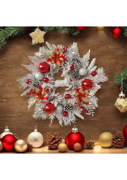 Ön Kapı Için Noel Çelengi Noel Poinsettia Çiçeği ile Noel Ren Geyiği Çelengi Noel Süslemeleri (Yurt Dışından) indirimleri