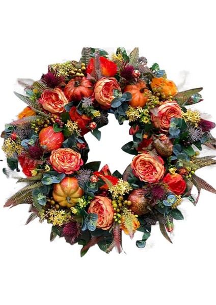 17,7 Inç Sonbahar Çelengi Ön Kapı Dışında Güz Çelenkleri, Cadılar Bayramı Partisine Uygun Kabak Meyveleri ile (Yurt Dışından)