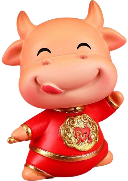 2021 Zodyak Öküz Reçine Öküz Yıl Minyatür Heykelcik Uğurlu Inek Dekorasyon Bobblehead Reçine Sığır Masaüstü Süsler-B (Yurt Dışından)