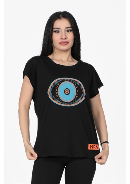 Göz Baskılı Kesik Kol Tshirt Siyah