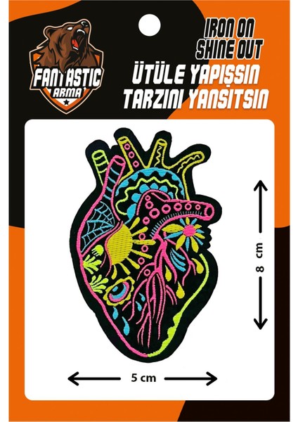 Ütü Ile Yapışan Dokuma Arma Patch Neon Kalp Modeli