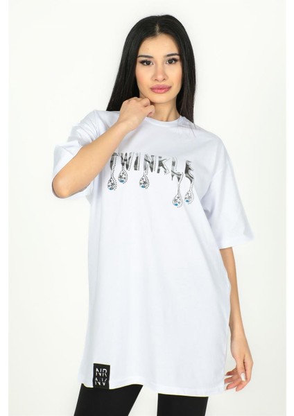 Twinkle Baskılı Oversize Tshirt Beyaz