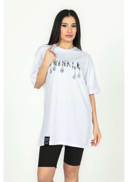 Twinkle Baskılı Oversize Tshirt Beyaz