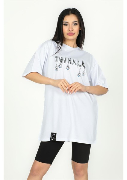 Twinkle Baskılı Oversize Tshirt Beyaz