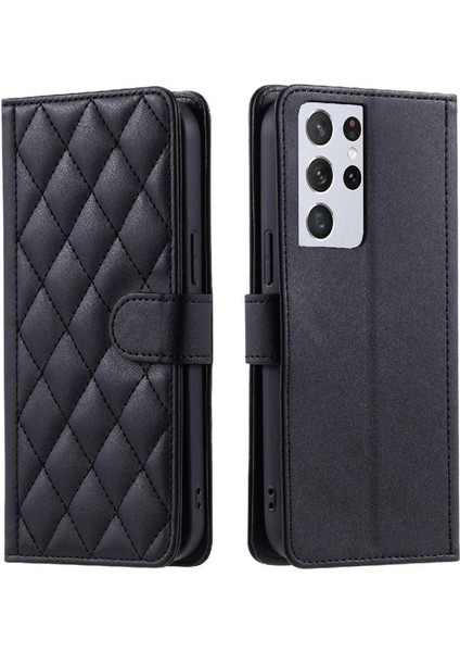 Samsung Galaxy S21 Ultra Manyetik Kafes El Kayışı Kartı Için Telefon Kılıfı (Yurt Dışından)
