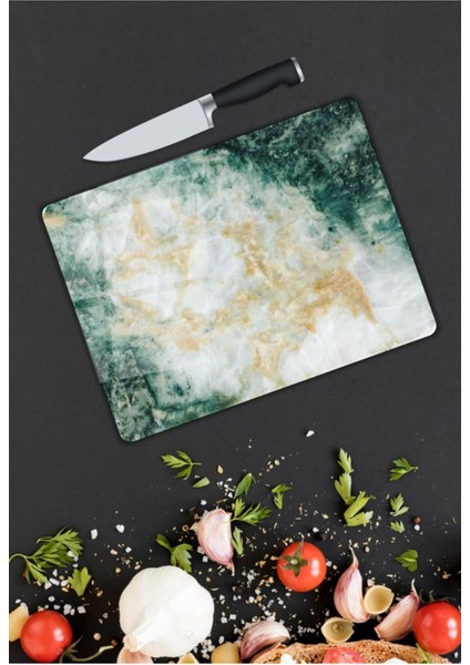 Yeşil Mermer Görünümlü Cam Kesme Tahtası 25 x 35 cm