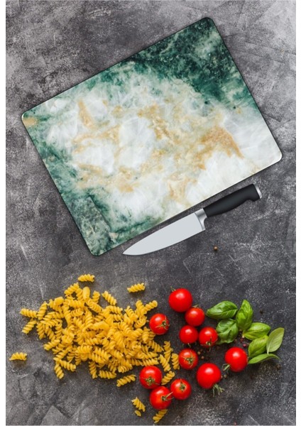 Yeşil Mermer Görünümlü Cam Kesme Tahtası 25 x 35 cm modelleri