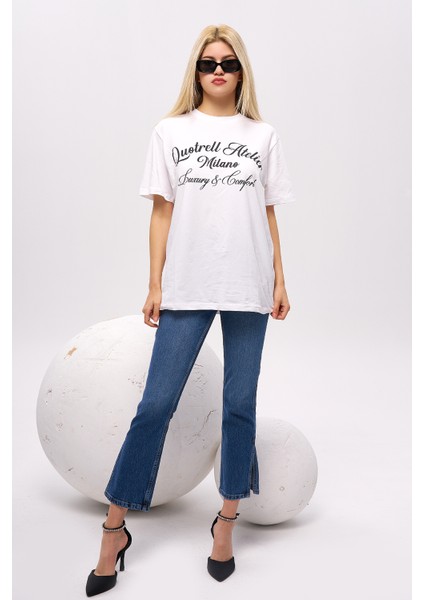 Yazılı Baskılı Kısa Kol T-Shirt, Pamuklu Tişört, Basic, Rahat, Spor,