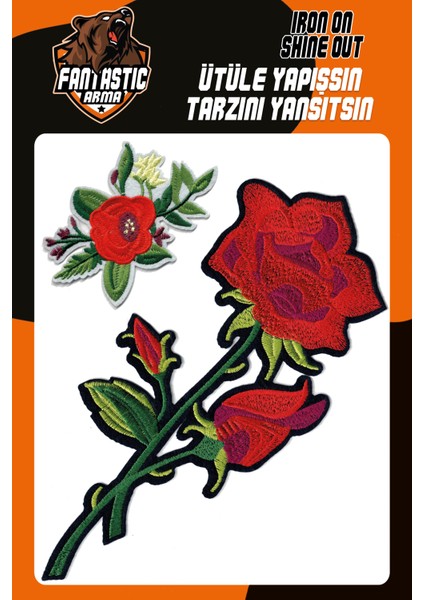 Ütü ile Yapışan Nakış Arma Patch Yama Seti Büyük Ebatlı Gül Çiçek Modeli