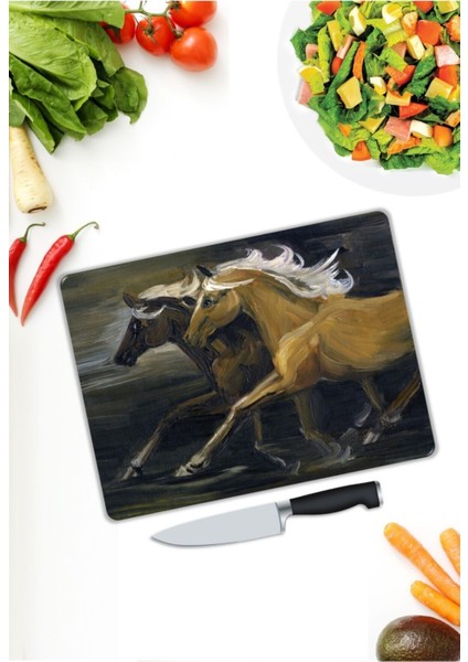 Atlar | Cam Kesme Tahtası | 25 x 35 cm