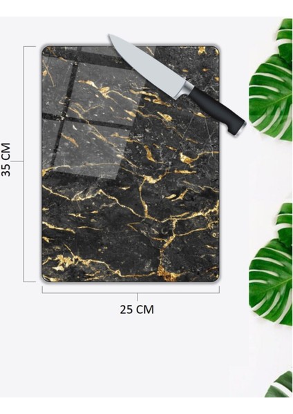 Siyah Mermer Görünümlü | Cam Kesme Tahtası | 25 x 35 cm fiyatları
