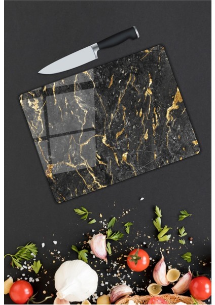 Siyah Mermer Görünümlü | Cam Kesme Tahtası | 25 x 35 cm modelleri