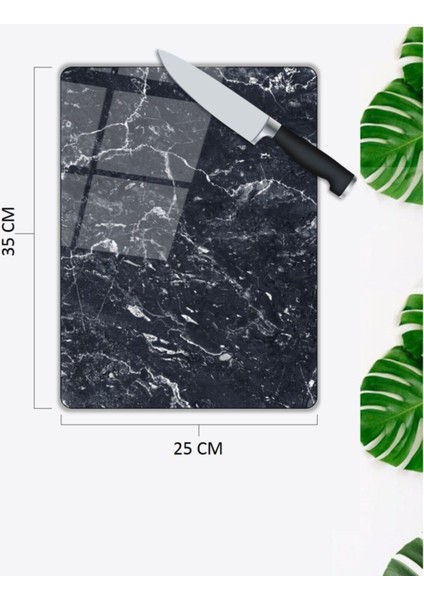 Siyah Mermer Görünümlü | Cam Kesme Tahtası | 25 x 35 cm fiyatları