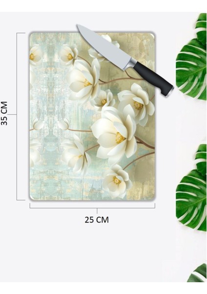 Beyaz Çiçekler | Cam Kesme Tahtası | 25 x 35 cm fiyatları