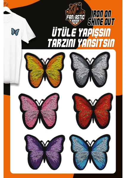 Ütü ile Yapışan Dokuma Arma Seti Patch Yama Simli Kelebek Modeli (6 Adet)