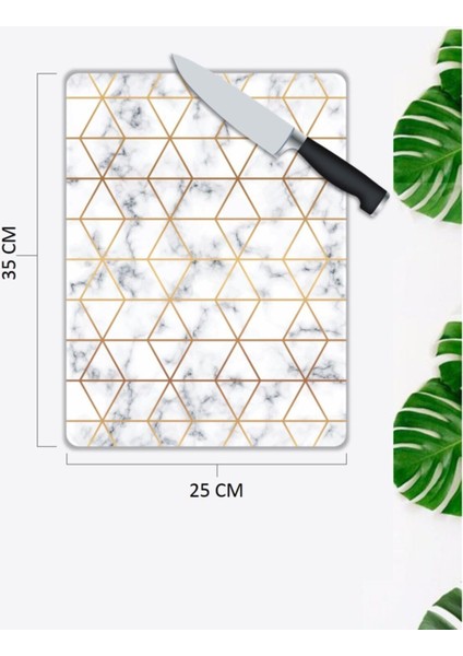 Beyaz Mermer Görünümlü Cam Kesme Tahtası 25 x 35 cm fiyatları