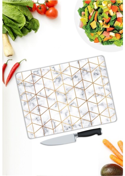 Beyaz Mermer Görünümlü Cam Kesme Tahtası 25 x 35 cm modelleri