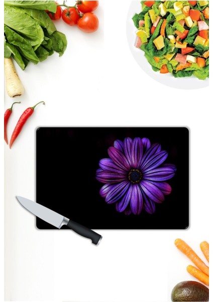 Mavi Çiçek | Cam Kesme Tahtası | 25 x 35 cm