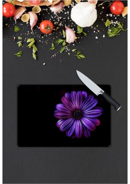 Mavi Çiçek | Cam Kesme Tahtası | 25 x 35 cm modelleri